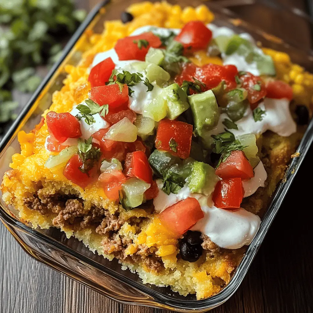 This Cornbread Taco Bake is a family favorite that combines layers of zesty ground meat, colorful veggies, and fluffy cornbread. Perfect for busy weeknights or casual gatherings, this dish is sure to please everyone at the table! Save this recipe to enjoy a comforting, one-pan meal that brings bold flavors to your dinner table. Perfect for taco night or a cozy family feast!
