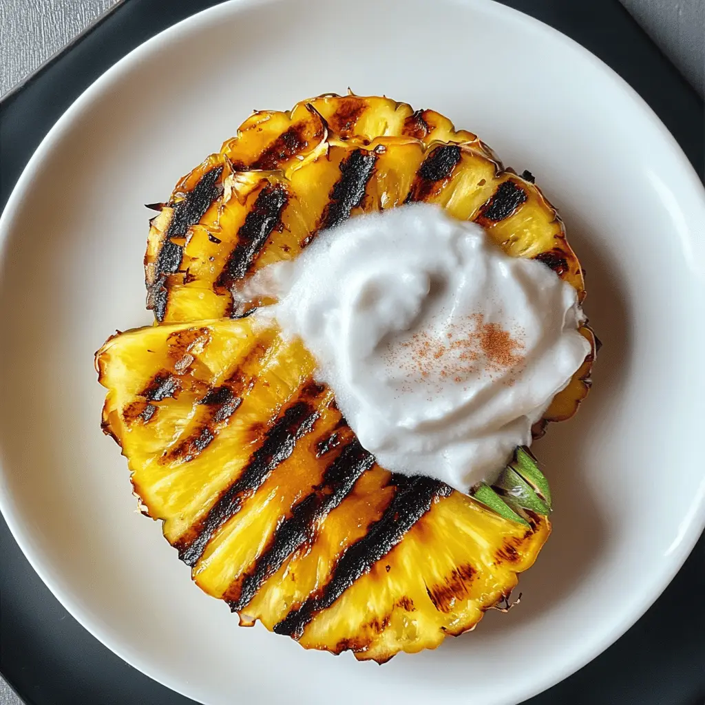 Transform your summer gatherings with this delightful Grilled Pineapple topped with Coconut Cinnamon Whipped Cream! Juicy, caramelized pineapple meets fluffy whipped cream for a tropical treat you can't resist. Perfect for BBQs, picnics, or as a light dessert. Save this recipe now to impress your friends and family with a burst of flavor any time!
