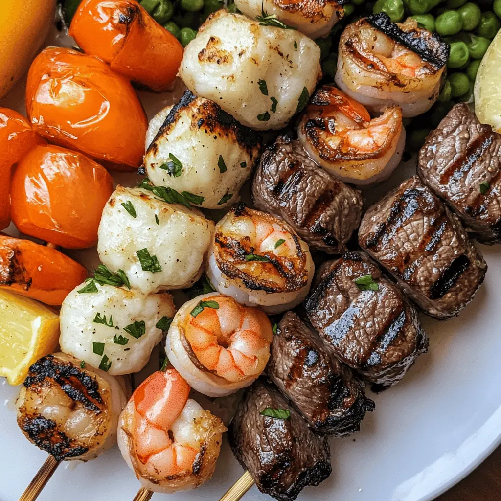 Juicy grilled steak and succulent shrimp come together in these delicious kabobs that are perfect for any barbecue! With vibrant veggies and a zesty marinade, these tasty skewers burst with flavor in every bite. Save this recipe for your next cookout or family gathering – it's sure to impress and delight everyone around the grill!