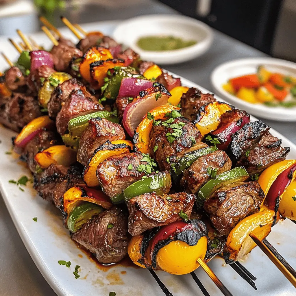 Fire up your grill for these delicious Grilled Steak Kabobs! Packed with tender beef, vibrant bell peppers, and juicy cherry tomatoes, each bite offers a burst of flavor. Perfect for summer bbqs, family dinners, or a quick weeknight meal. Save this recipe so you can enjoy these tasty kabobs at your next gathering!