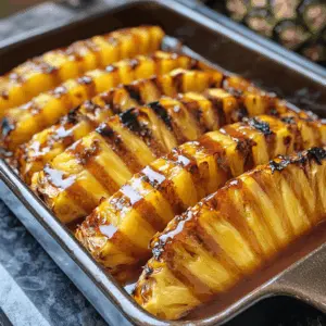 Get ready to enjoy a delightful dessert with this Roasted Pineapple with Honey Cinnamon Glaze! This simple yet flavorful treat is perfect for summer gatherings or cozy nights in. The caramelized sweetness of the pineapple pairs beautifully with the warm notes of honey and cinnamon. Save this recipe for a fresh and fruity indulgence anytime!