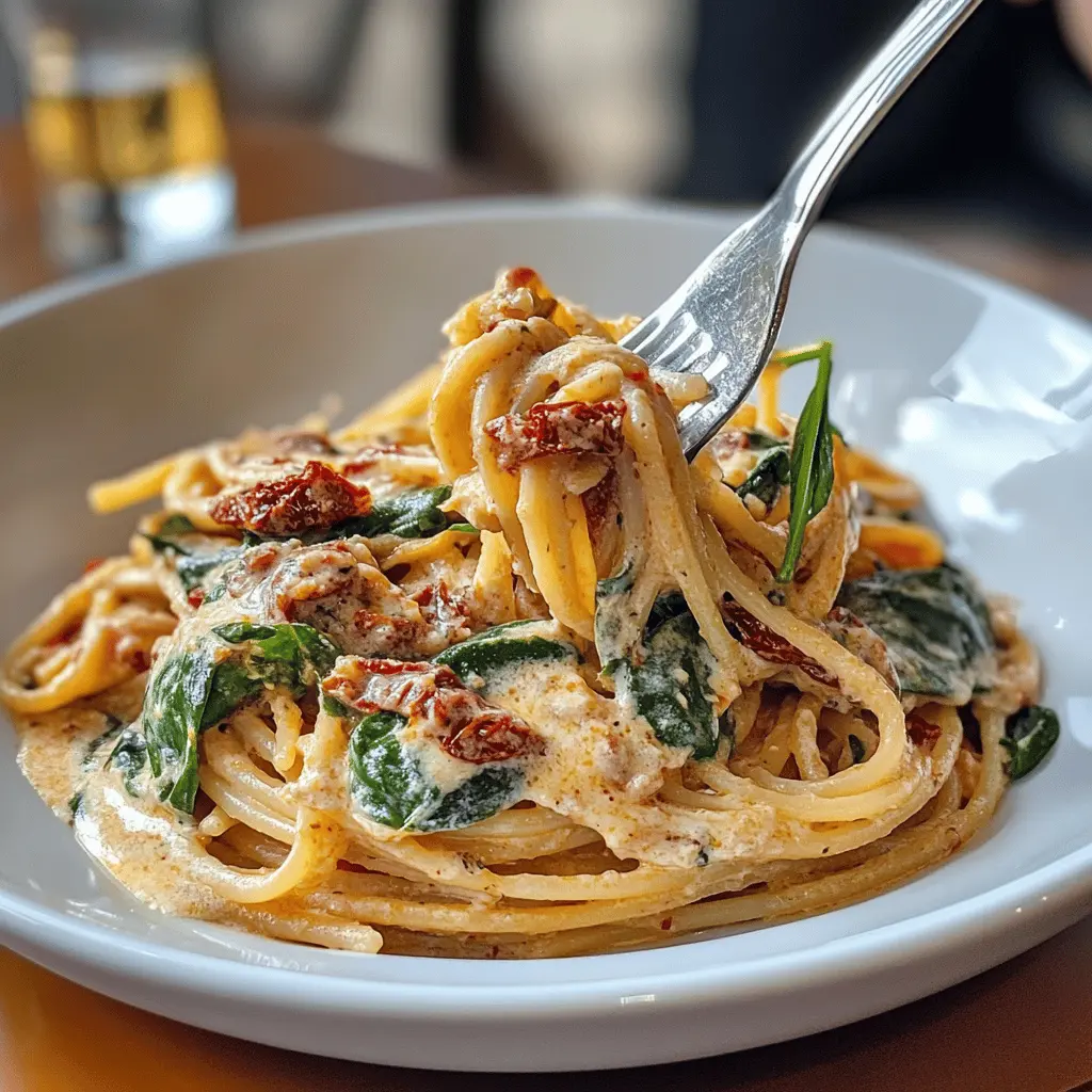 Easy Spaghetti with Spinach and Sun-Dried Tomato Cream Sauce