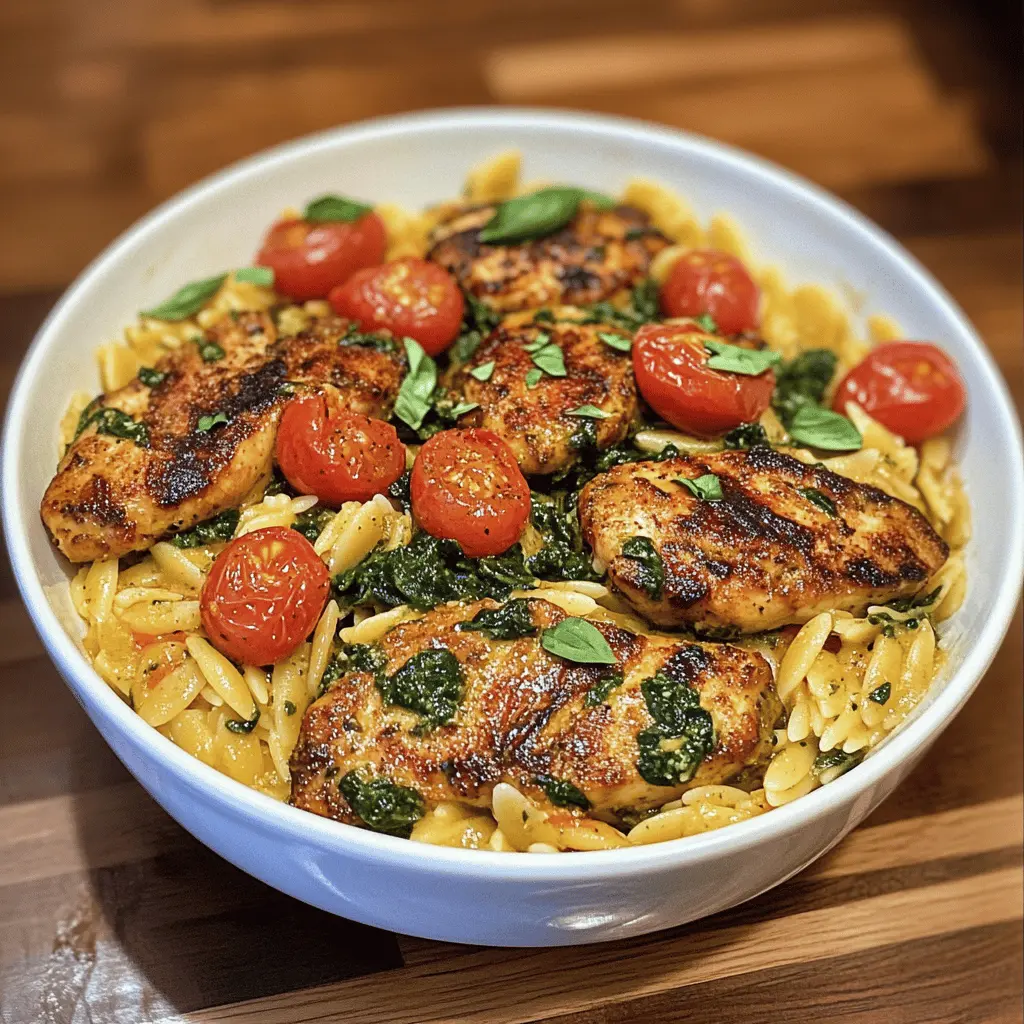 Easy Chicken Orzo with Spinach and Basil Pesto