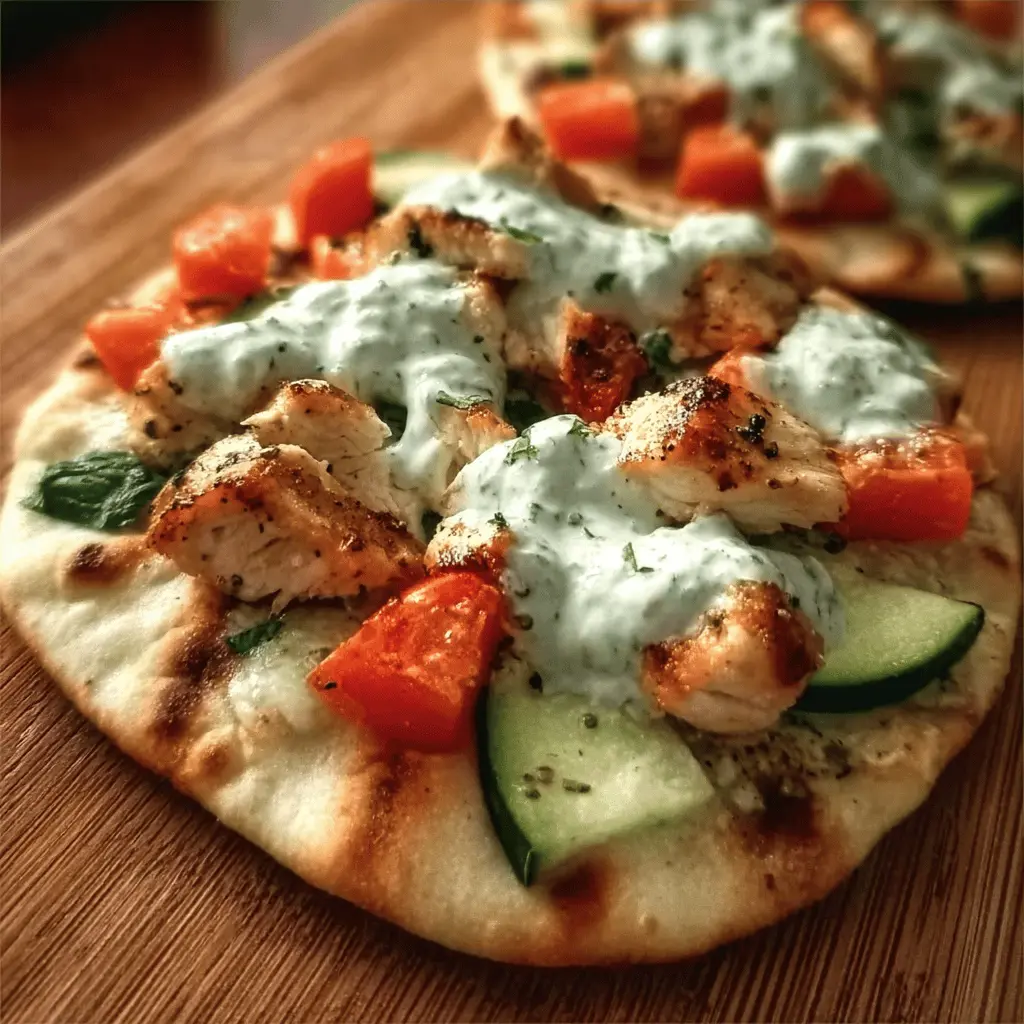 Easy Tzatziki Chicken and Veggie Naan Pizza