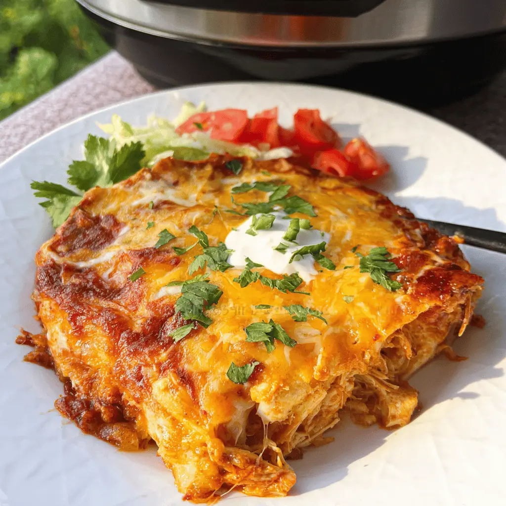 Easy Hearty Crockpot Chicken Enchilada Casserole