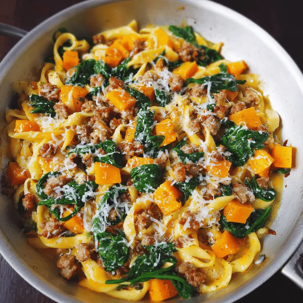 Creamy Butternut Squash Pasta with Sausage and Spinach