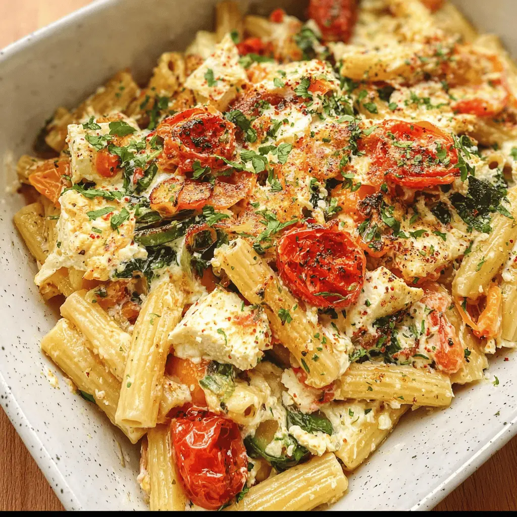 Easy Veggie Pasta With Creamy Baked Feta
