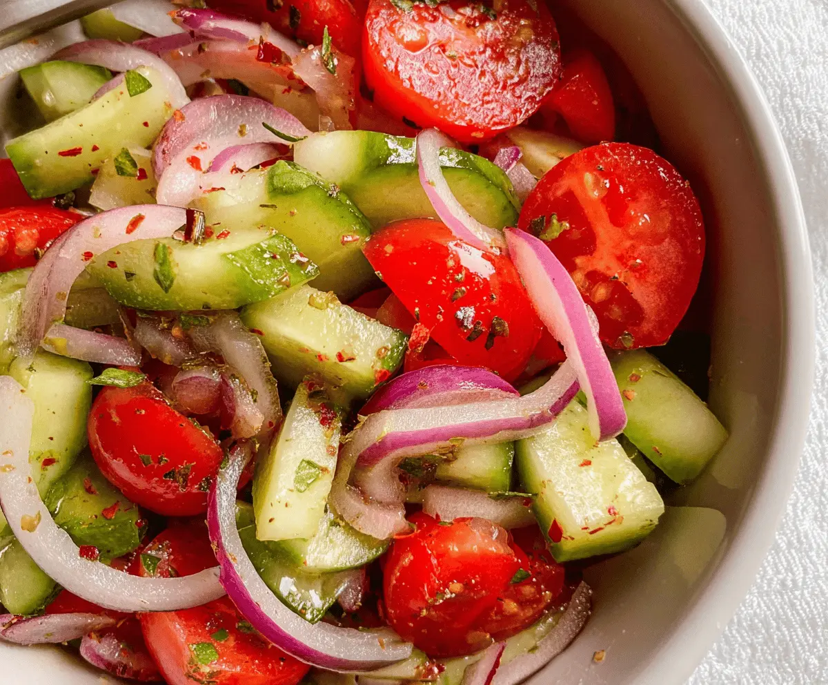 Easy Marinated Cucumber, Onion, and Tomato Salad