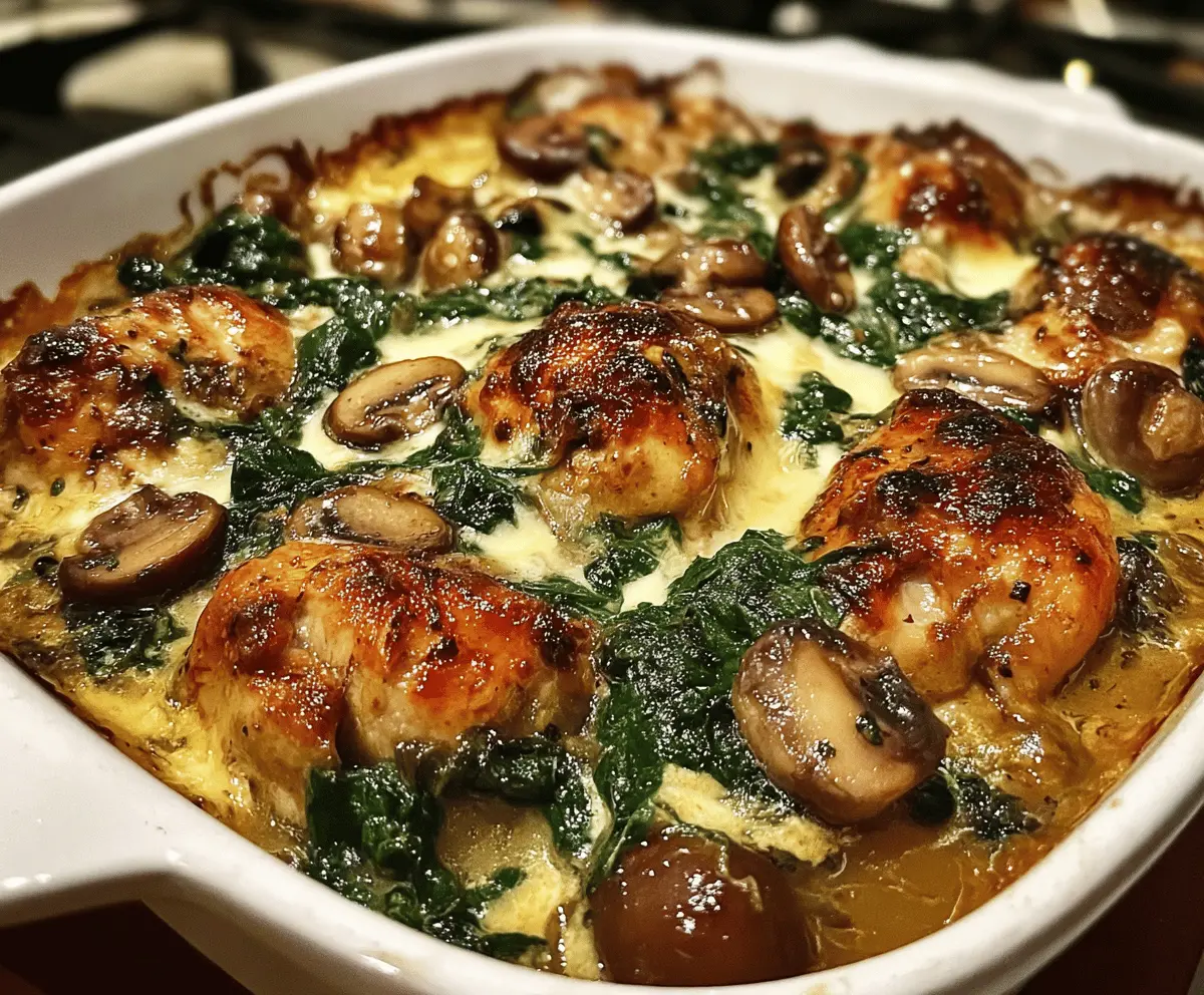 Easy Low-Carb Chicken Spinach Mushroom Bake