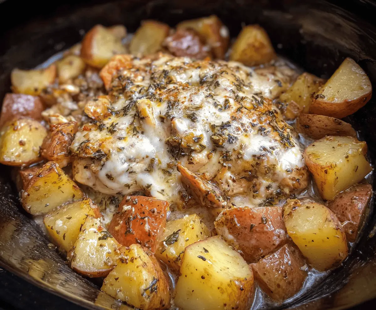 Easy Crockpot Garlic Parmesan Chicken and Potatoes
