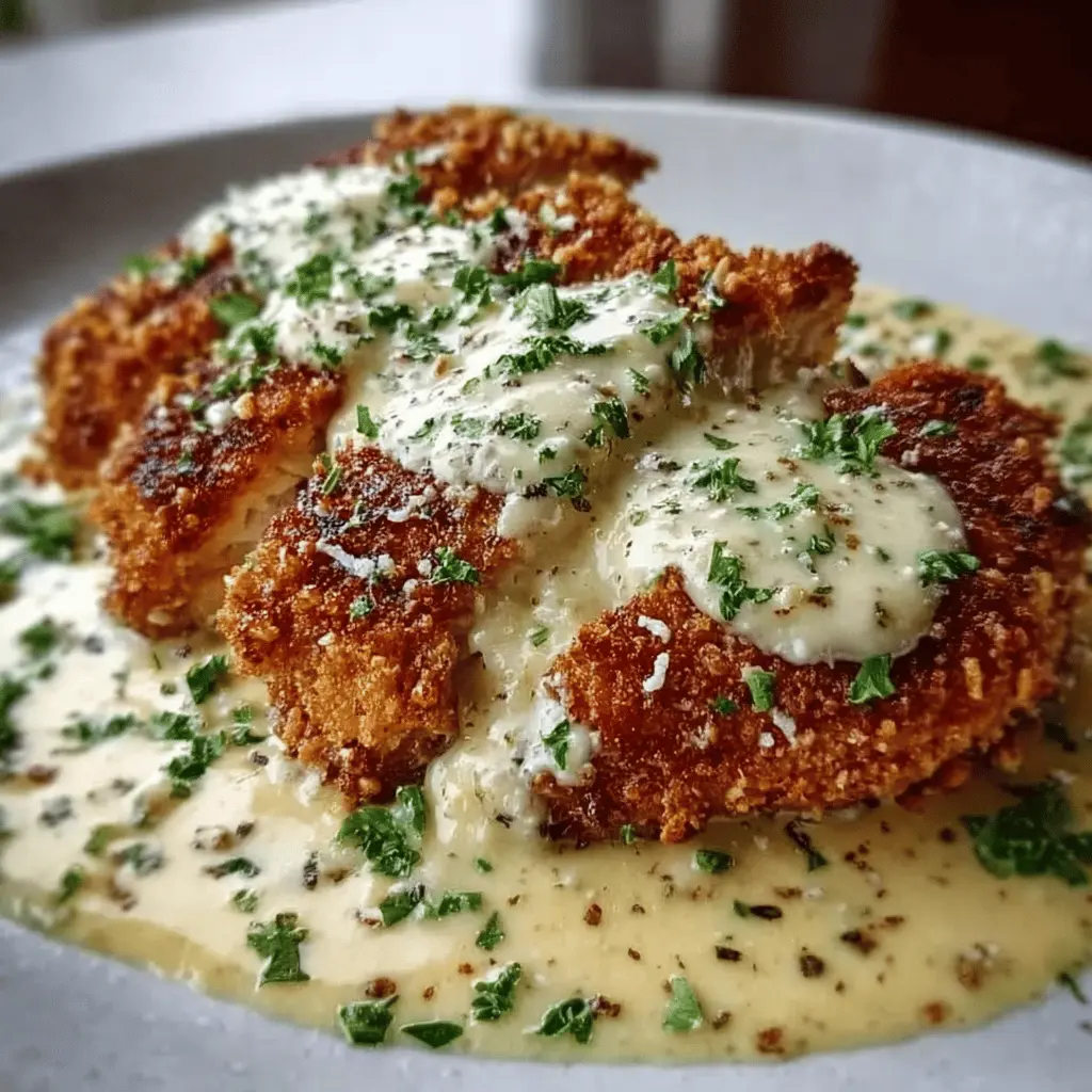 Crispy Parmesan Chicken with Creamy Garlic Sauce