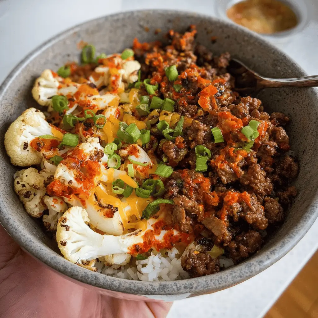 Crispy Chile Ground Beef and Cauliflower Bowls