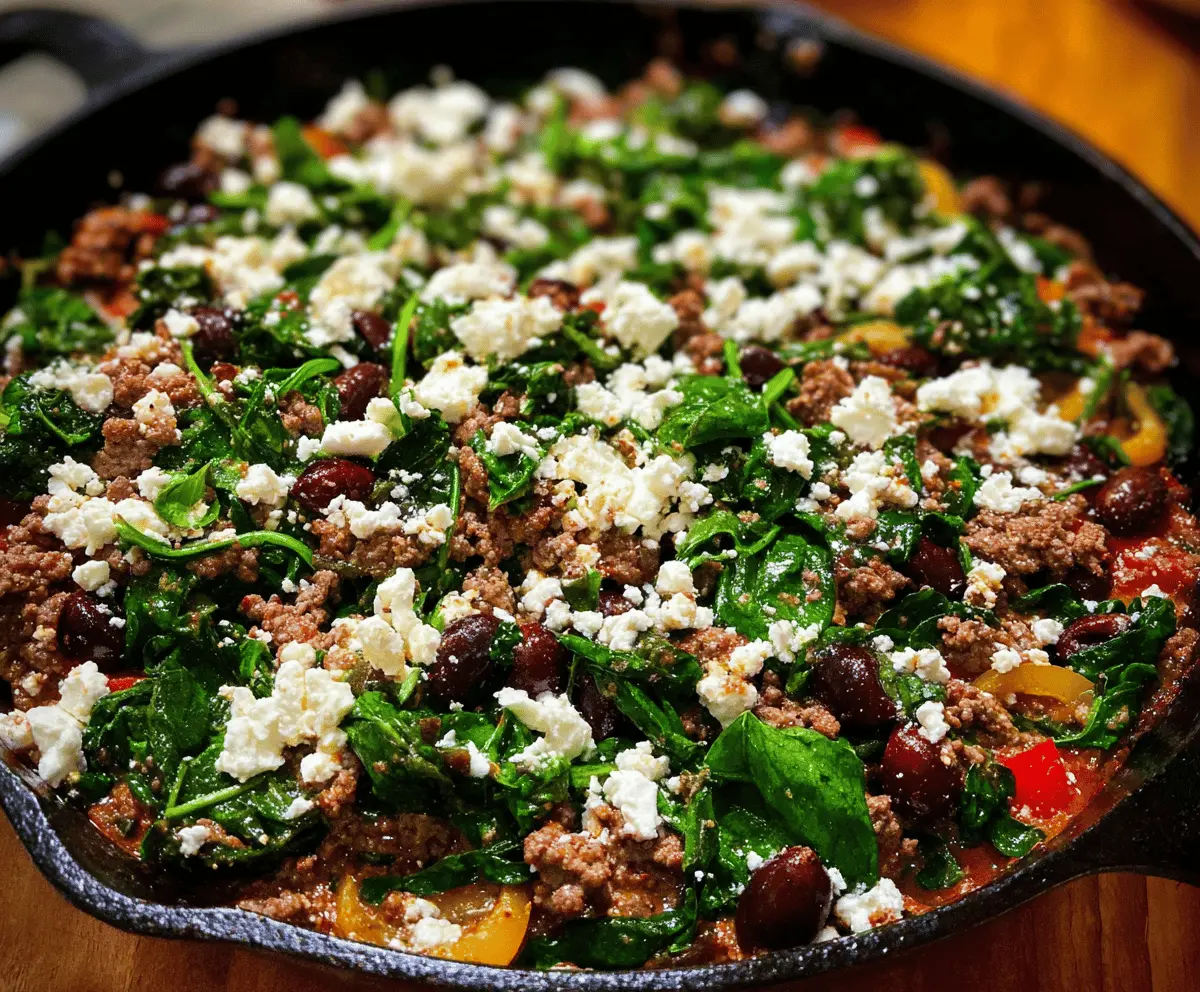 Easy Ground Beef and Spinach Skillet with Feta