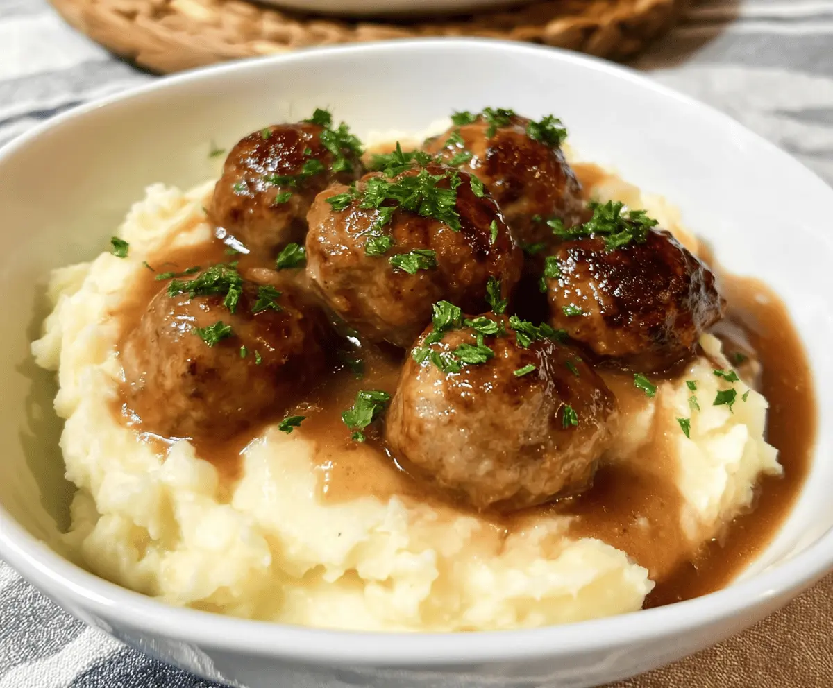 Classic Salisbury Meatballs with Creamy Mashed Potatoes