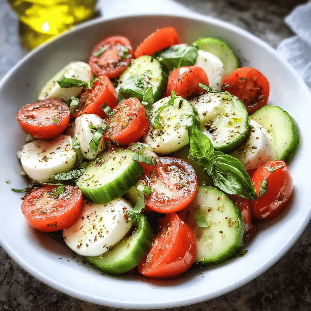 Fresh Cucumber Caprese Salad with Basil and Mozzarella