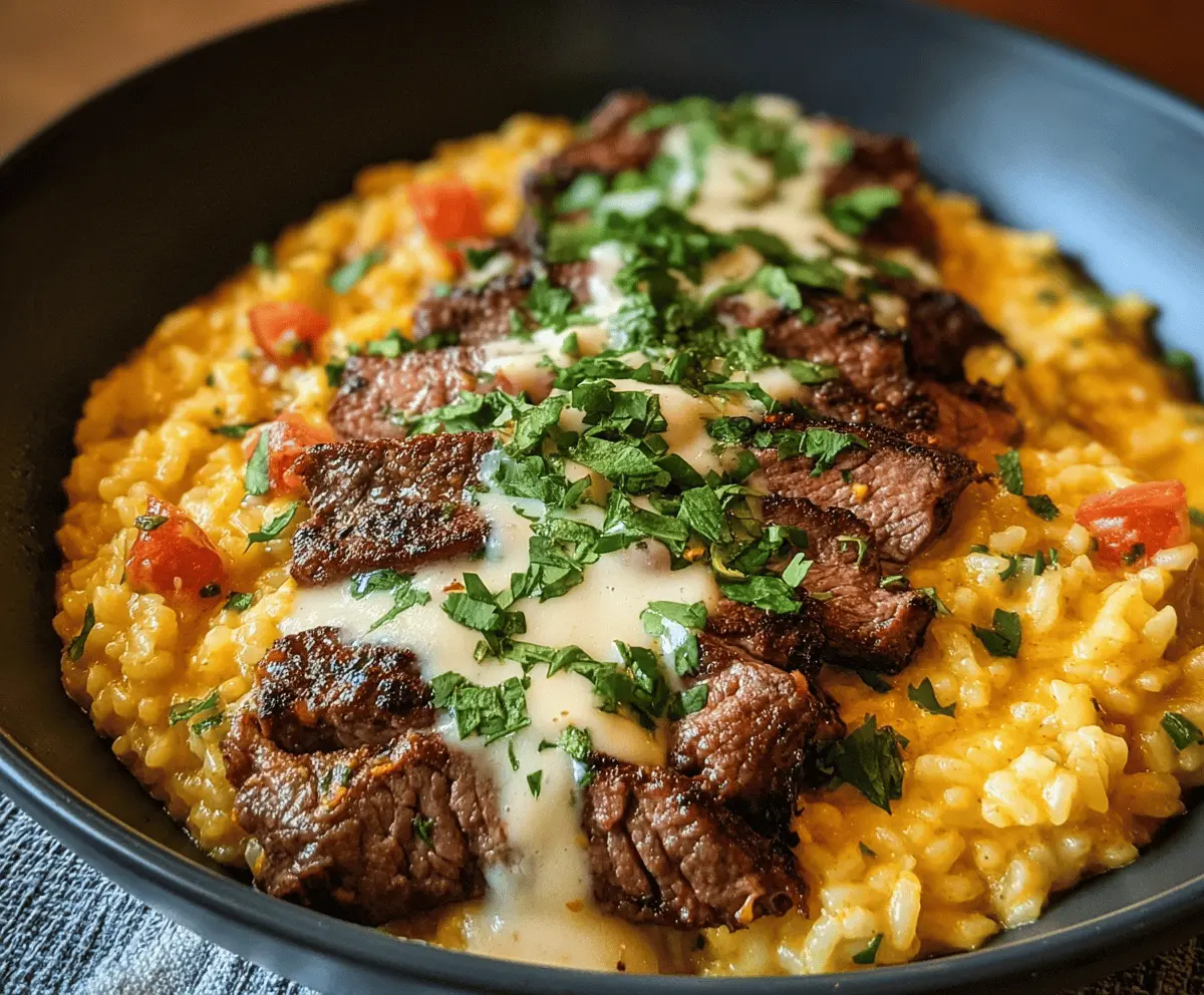 Creamy Queso Rice with Tender Steak Strips