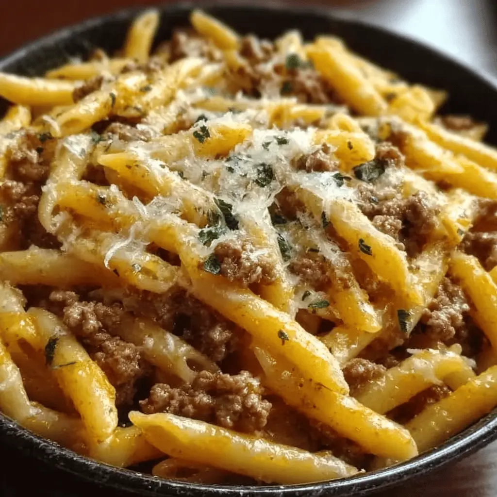Easy Cheesy Penne with Garlic Butter Beef