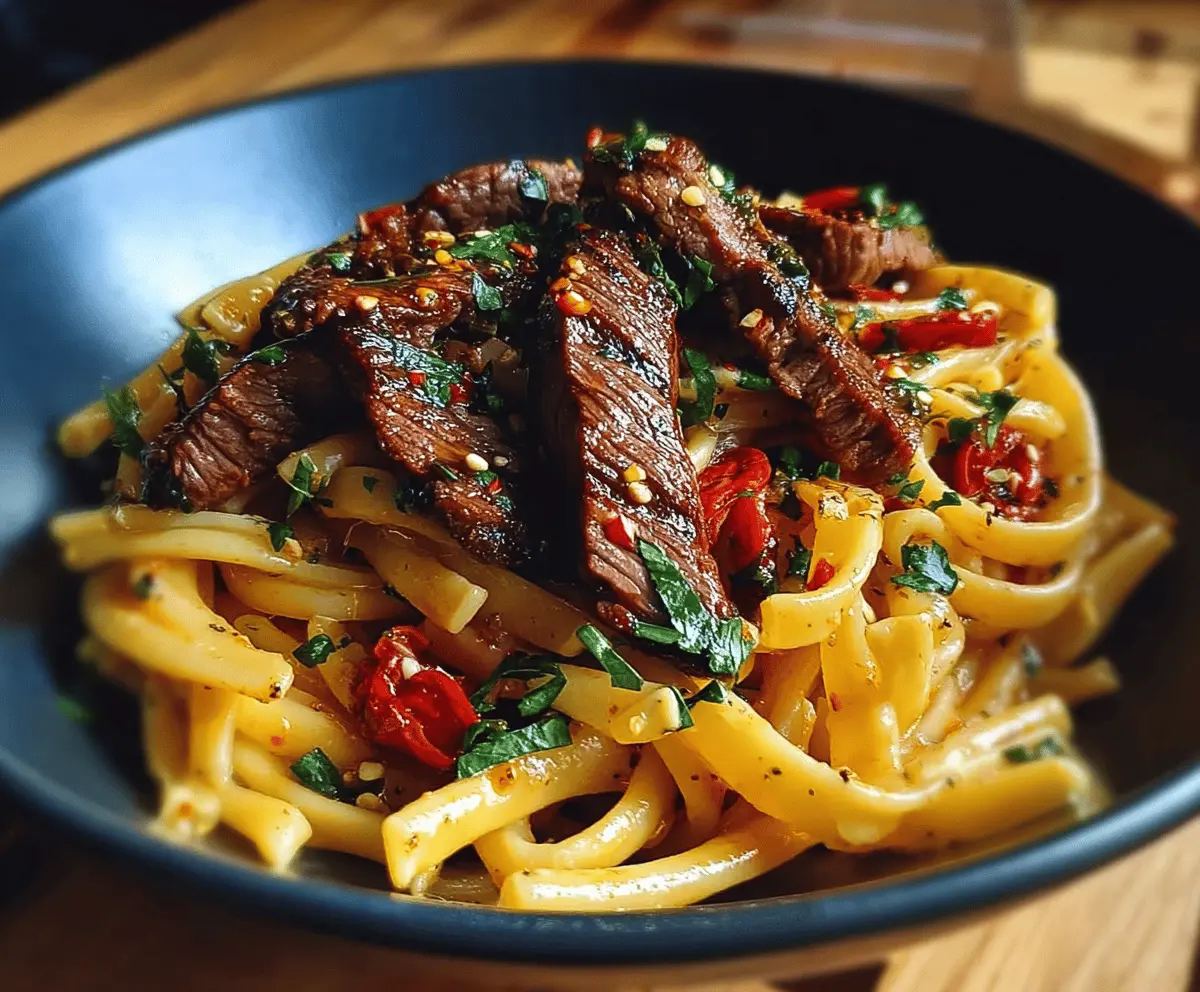 Sweet and Spicy Garlic Steak Pasta Recipe