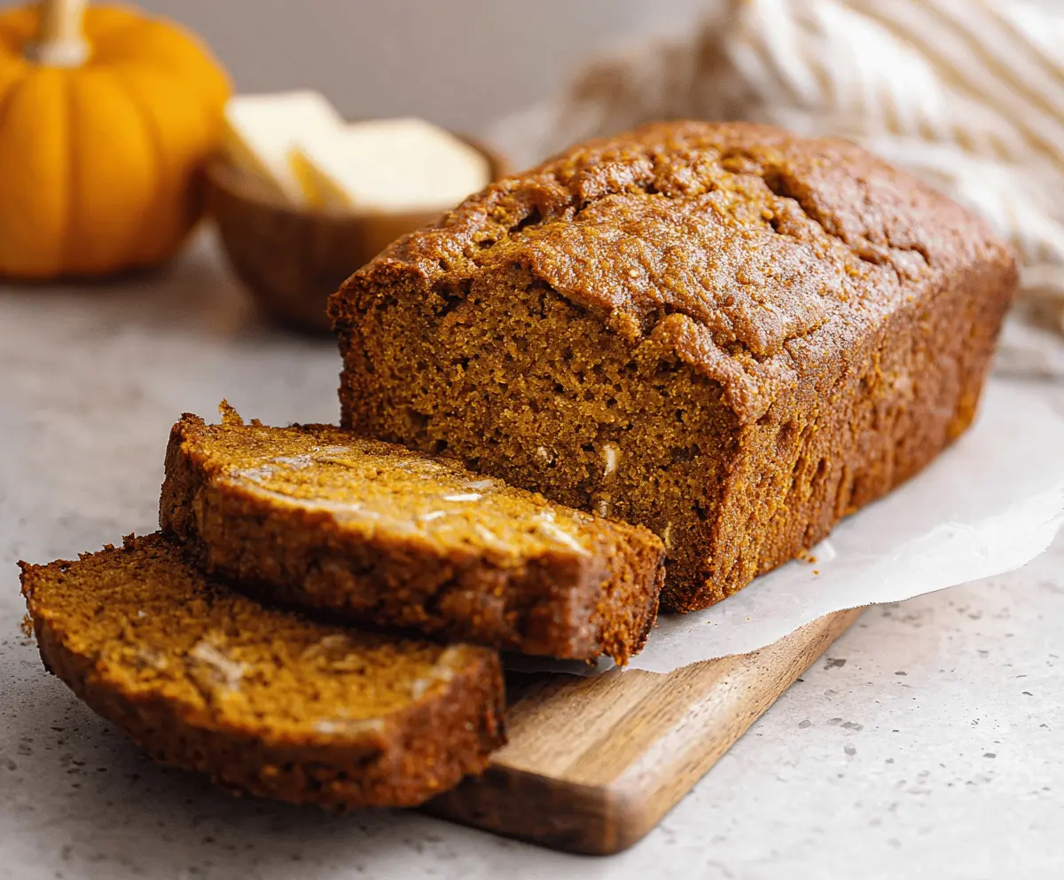 Delicious homemade pumpkin banana bread topped with walnuts, perfect for fall baking and seasonal desserts.