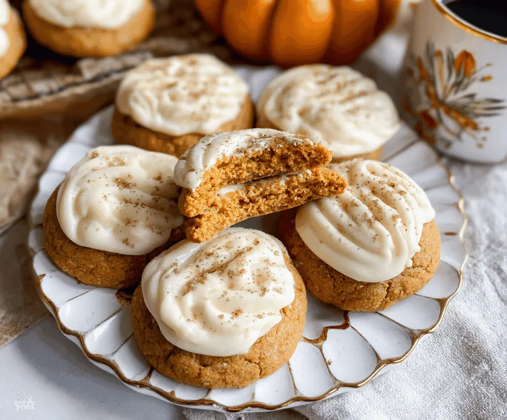 Delicious homemade Pumpkin Sugar Cream Cheese Cookies topped with cinnamon and sugar, perfect for fall desserts.