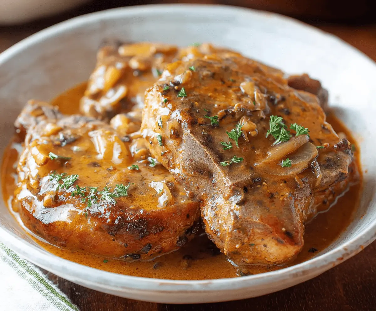 Juicy and tender crockpot pork chops served with fresh herbs and vegetables for a delicious, easy dinner recipe
