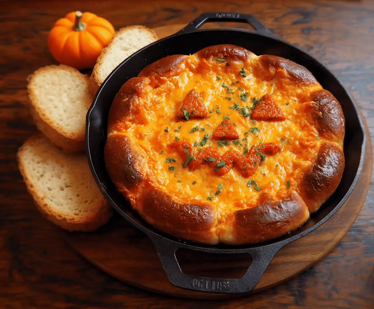 Spooky Halloween Buffalo Chicken Dip served with celery sticks and tortilla chips for a festive party appetizer