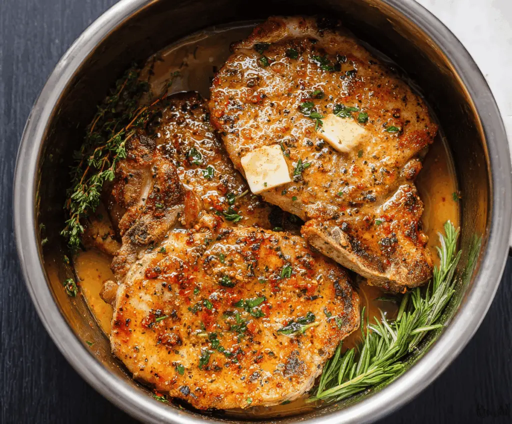 Juicy Instant Pot pork chops cooked to perfection with tender, flavorful meat in a delicious sauce.