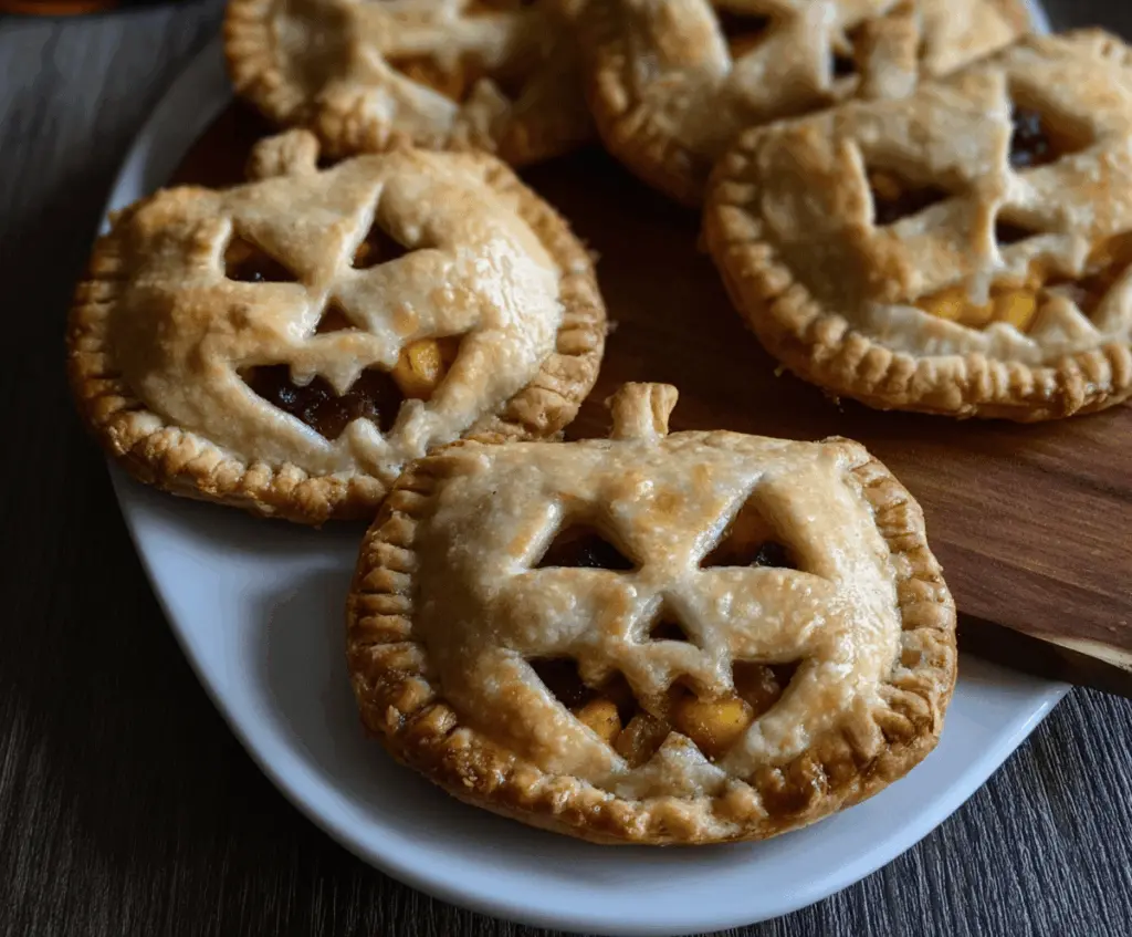 Delicious Jack O Lantern Hand Pies with carved pumpkin faces, perfect for Halloween treats