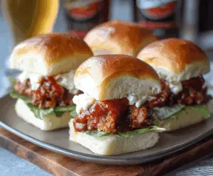 Close-up of delicious Meatloaf Sliders topped with cheese and fresh herbs.