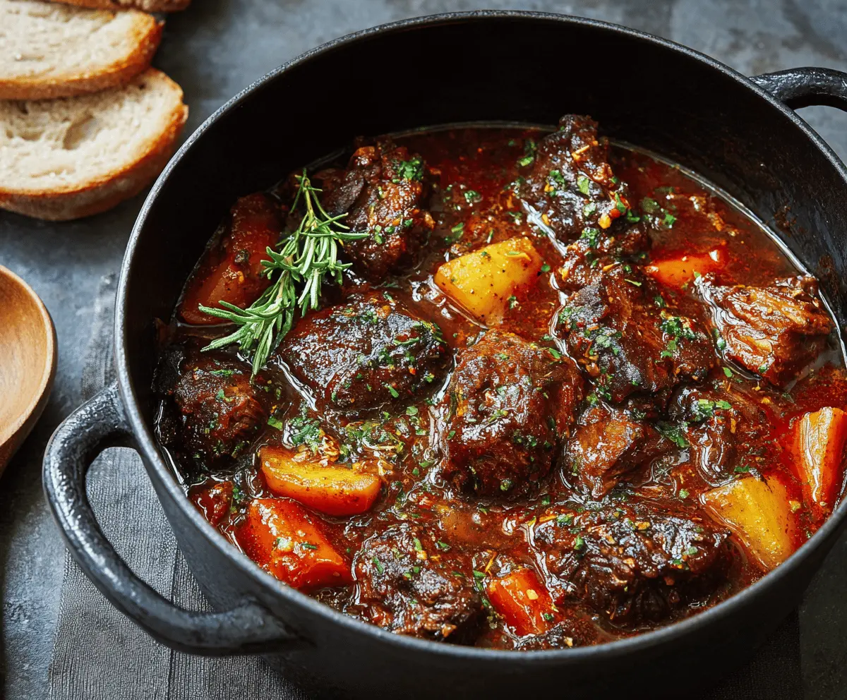 Savory Pepper Pot Beef Stew with tender beef chunks, colorful vegetables, and aromatic spices served in a rustic bowl