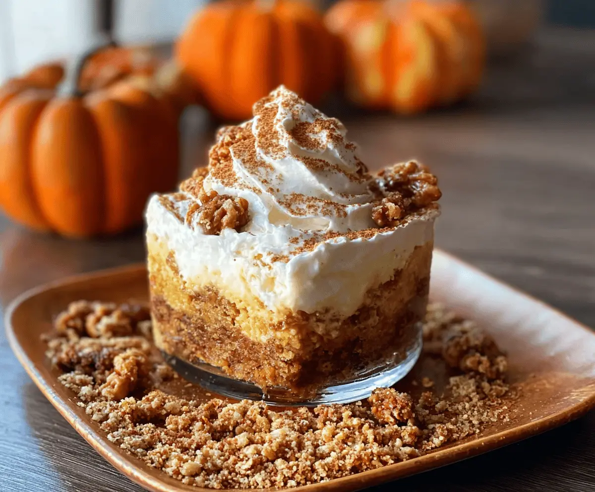 Delicious Pumpkin Autumn Crunch Delight dessert with layered pumpkin filling, crunchy topping, and autumn spices, perfect for fall celebrations