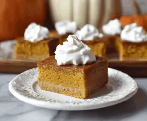 Delicious homemade pumpkin pie bars with a spiced filling and graham cracker crust, perfect for fall desserts.