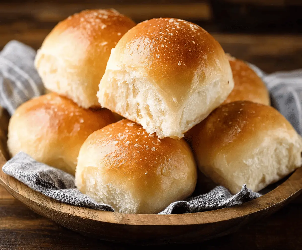 Melt-in-your-mouth soft dinner rolls fresh out of the oven, golden brown and fluffy.