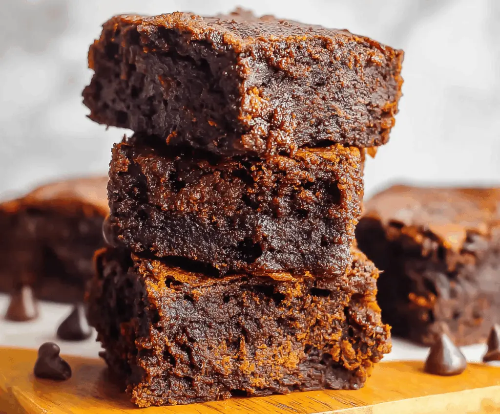 Delicious homemade sweet potato brownies with a rich chocolate appearance and a moist, fudgy texture, perfect for healthy dessert options.