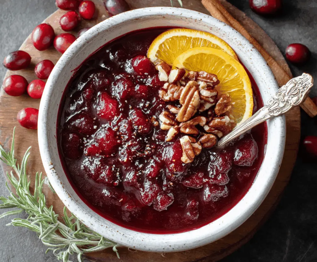 Delicious homemade baked cranberry sauce with fresh cranberries and a sweet glaze.