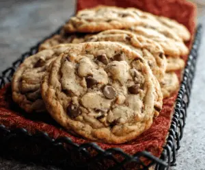 Delicious freshly baked chocolate chip cookies on a baking tray, perfect for sharing or enjoying with a glass of milk.
