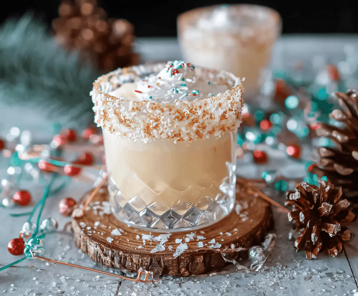 Festive Christmas Cookie Cocktail with colorful sprinkles in a glass, perfect for holiday celebrations.