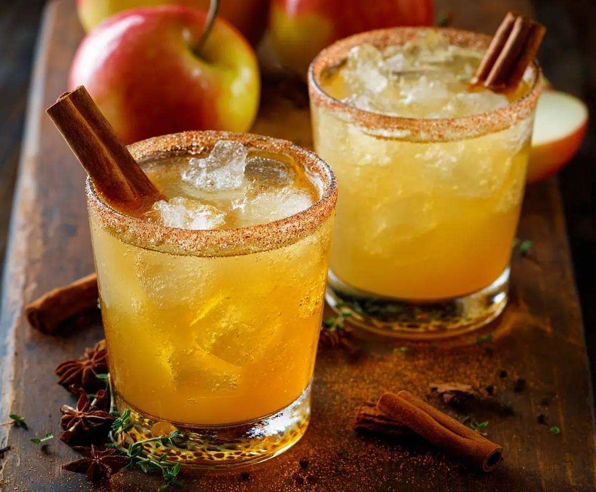 Refreshing Cinnamon Apple Cider Margarita in a glass with cinnamon stick garnish
