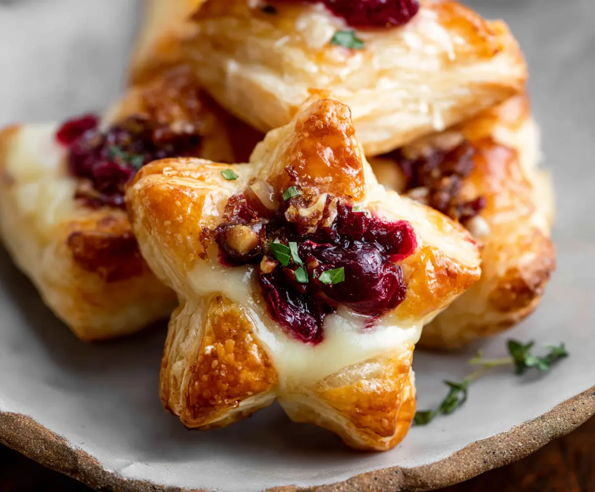 Delicious cranberry and Brie cheese puff pastry stars for festive appetizers.