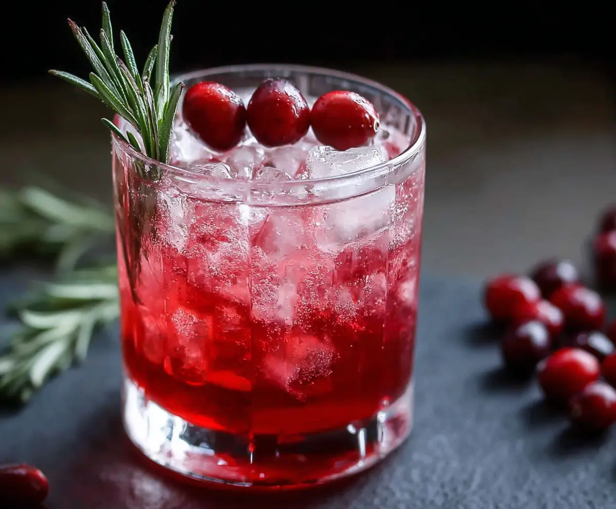 Refreshing cranberry rosemary vodka cocktail served in a glass with fresh cranberries and rosemary sprigs
