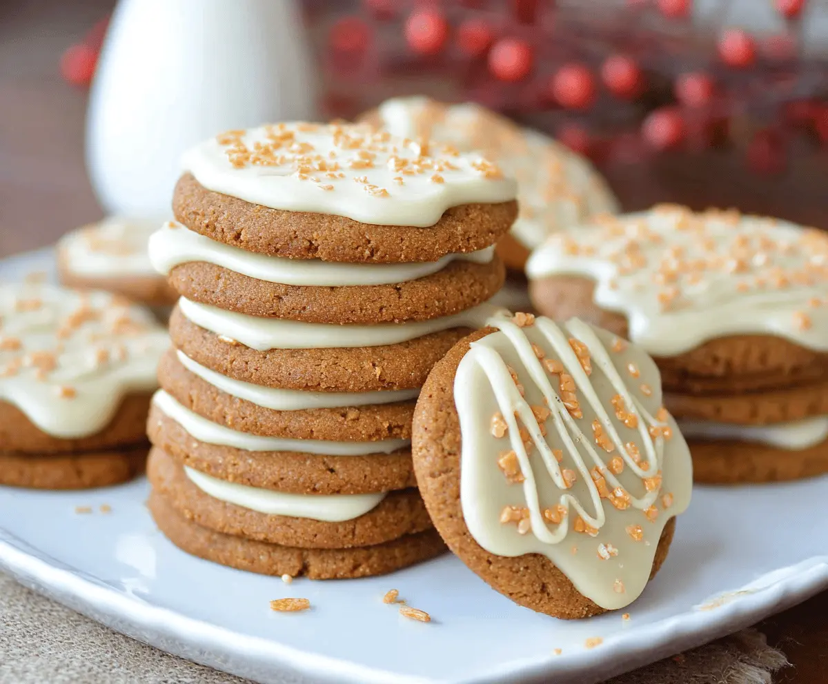 Delicious Eggnog Iced Gingerbread Cookies garnished with festive icing and spices.