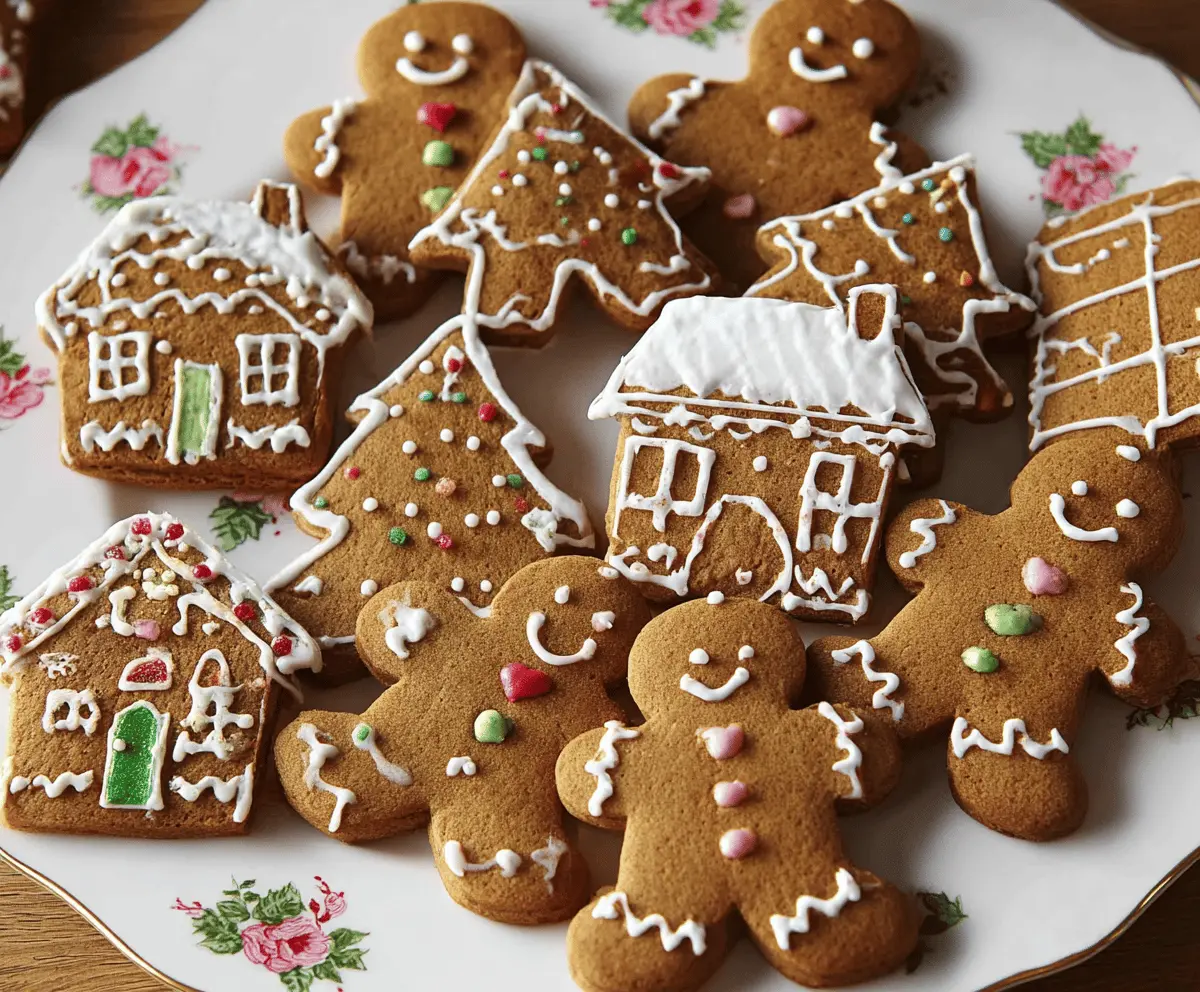Delicious homemade gingerbread biscuits decorated with icing, perfect for the holiday season.