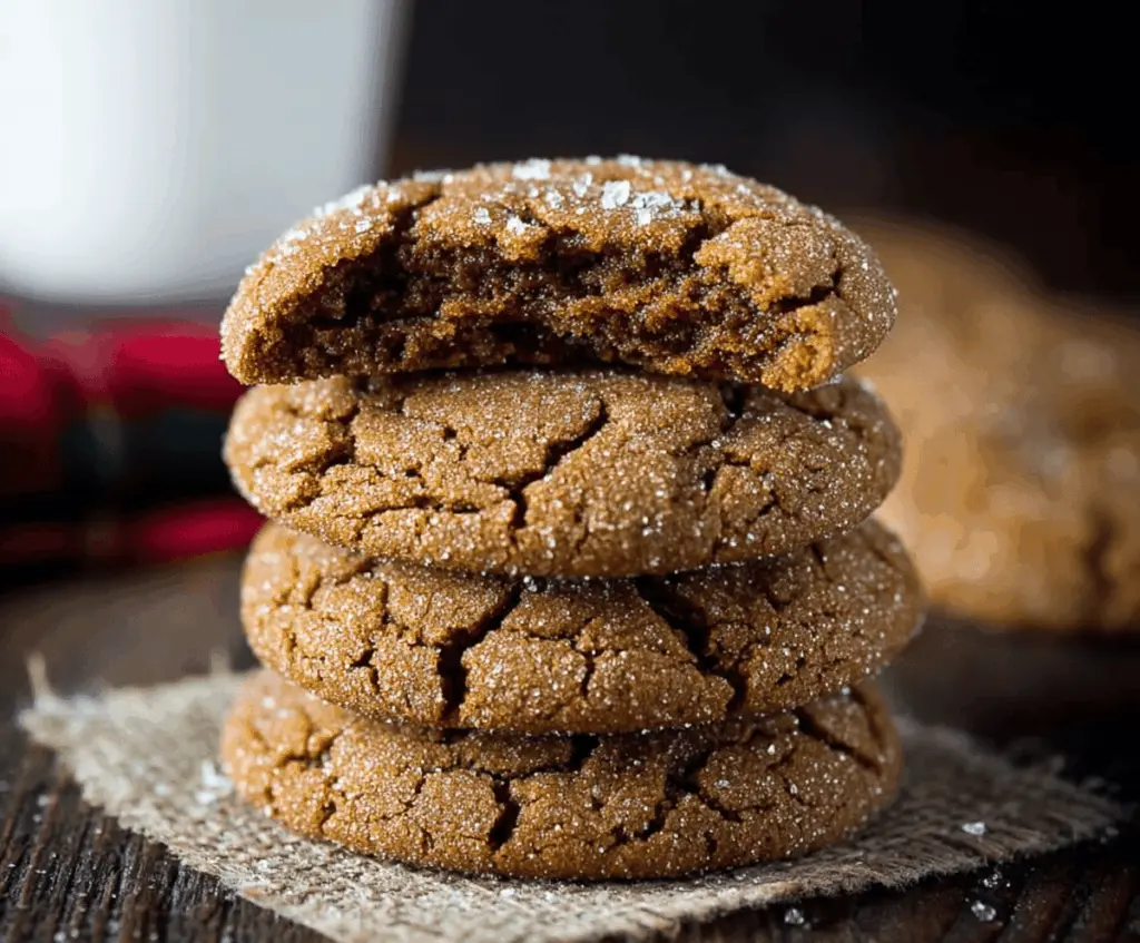Delicious homemade gingerbread molasses cookies on a festive plate, perfect for the holidays.