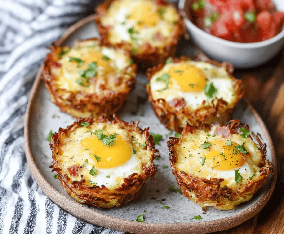 Delicious Hash Brown and Egg Cups with crispy hash browns and fluffy eggs for breakfast.