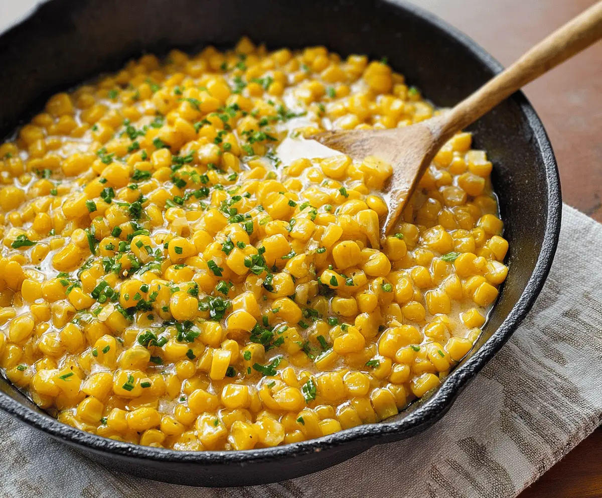 Delicious Honey Butter Skillet Corn topped with golden honey and creamy butter for a savory side dish.