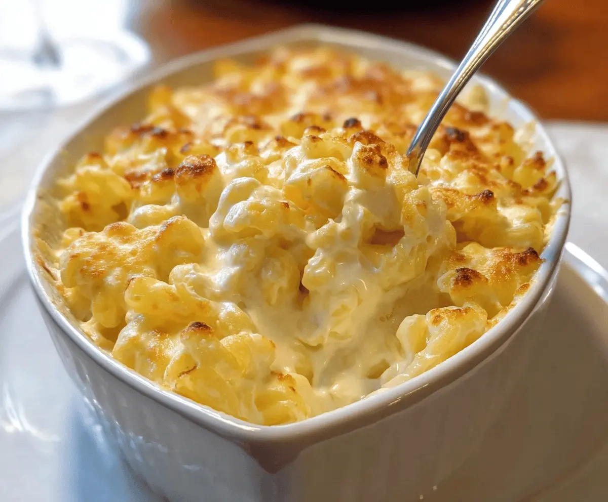 Creamy Joanna Gaines Mac and Cheese with Cream Cheese in a rustic bowl, topped with grated cheese.