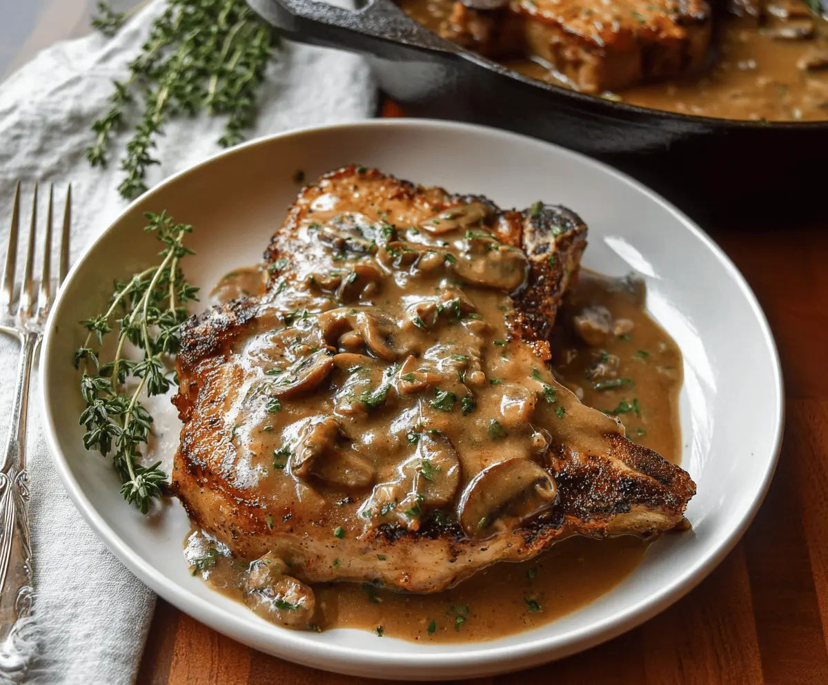 Delicious pork chops with rich pan gravy served on a plate, perfect for dinner