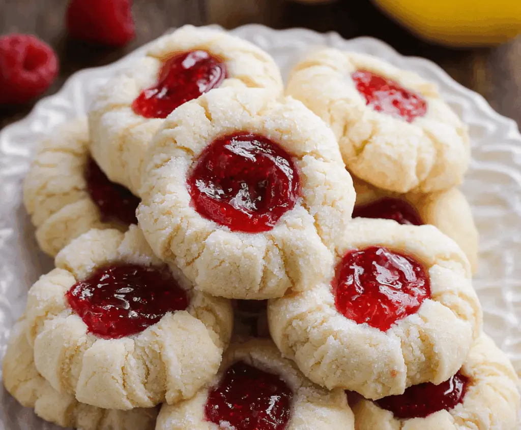 Delicious Raspberry and Lemon Thumbprint Cookies with fresh fruit and zesty lemon flavor