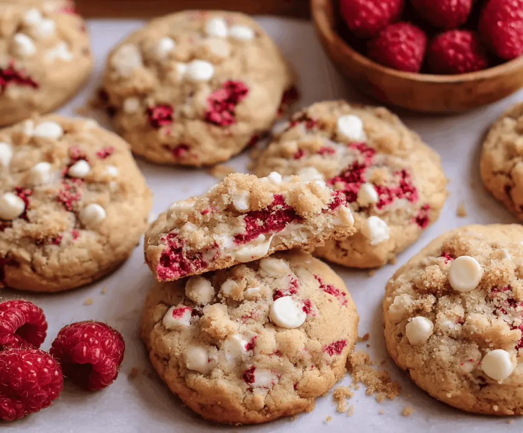 Delicious raspberry cheesecake cookies with fresh berries and creamy filling.