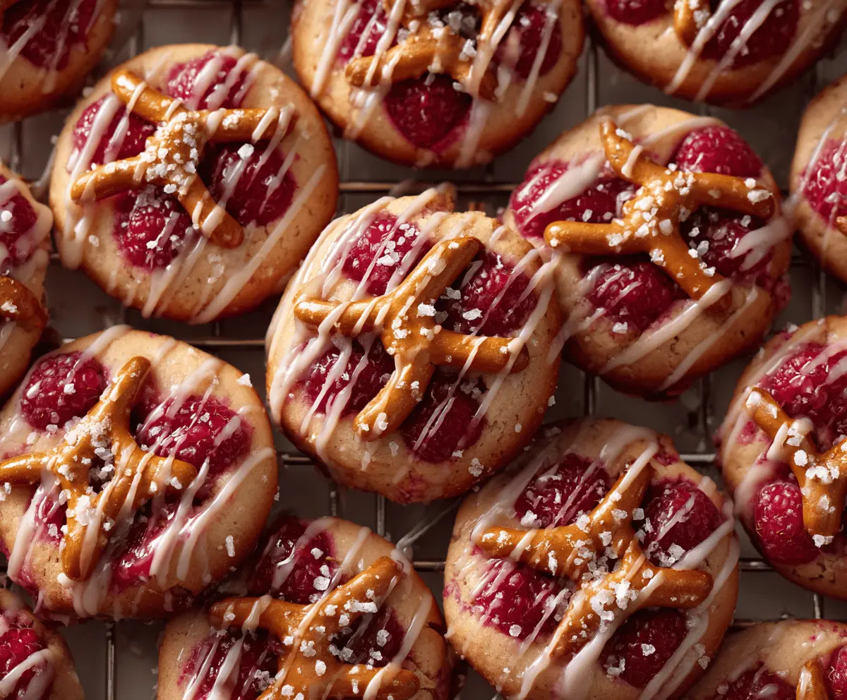 Delicious Raspberry Pretzel Cookies with a sweet and salty flavor combination.